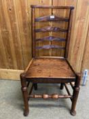 C19th North country ladder back elm dining chair with solid seat Condition some old worm holes