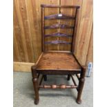 C19th North country ladder back elm dining chair with solid seat Condition some old worm holes