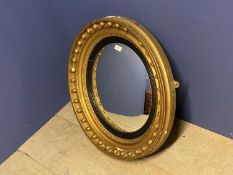 Irish style circular gilded convex wall mirror with ball decoration 58 cm. Frame damaged
