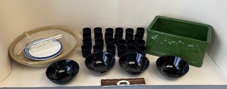 A green planter, a quantity of tea light holders, bowls, and other general china etc