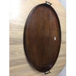 Good George III figured mahogany oval tray with 2 handles 78cmL