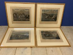 Set of 4 framed and glazed coloured prints, "The first steeple chase on record" (Midnight