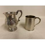 Hallmarked silver heavily embossed tankard 11cmH, Birmingham 1862, makers mark rubbed, 6.5ozt and