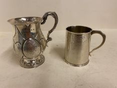 Hallmarked silver heavily embossed tankard 11cmH, Birmingham 1862, makers mark rubbed, 6.5ozt and