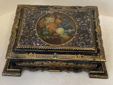 Good quality Victorian ladies gilded and lacquered papier Mache writing slope (1 ink well top