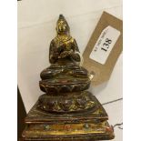 Oriental bronze Buddha statue 14th century with inlaid semi-precious stones. Character marks to