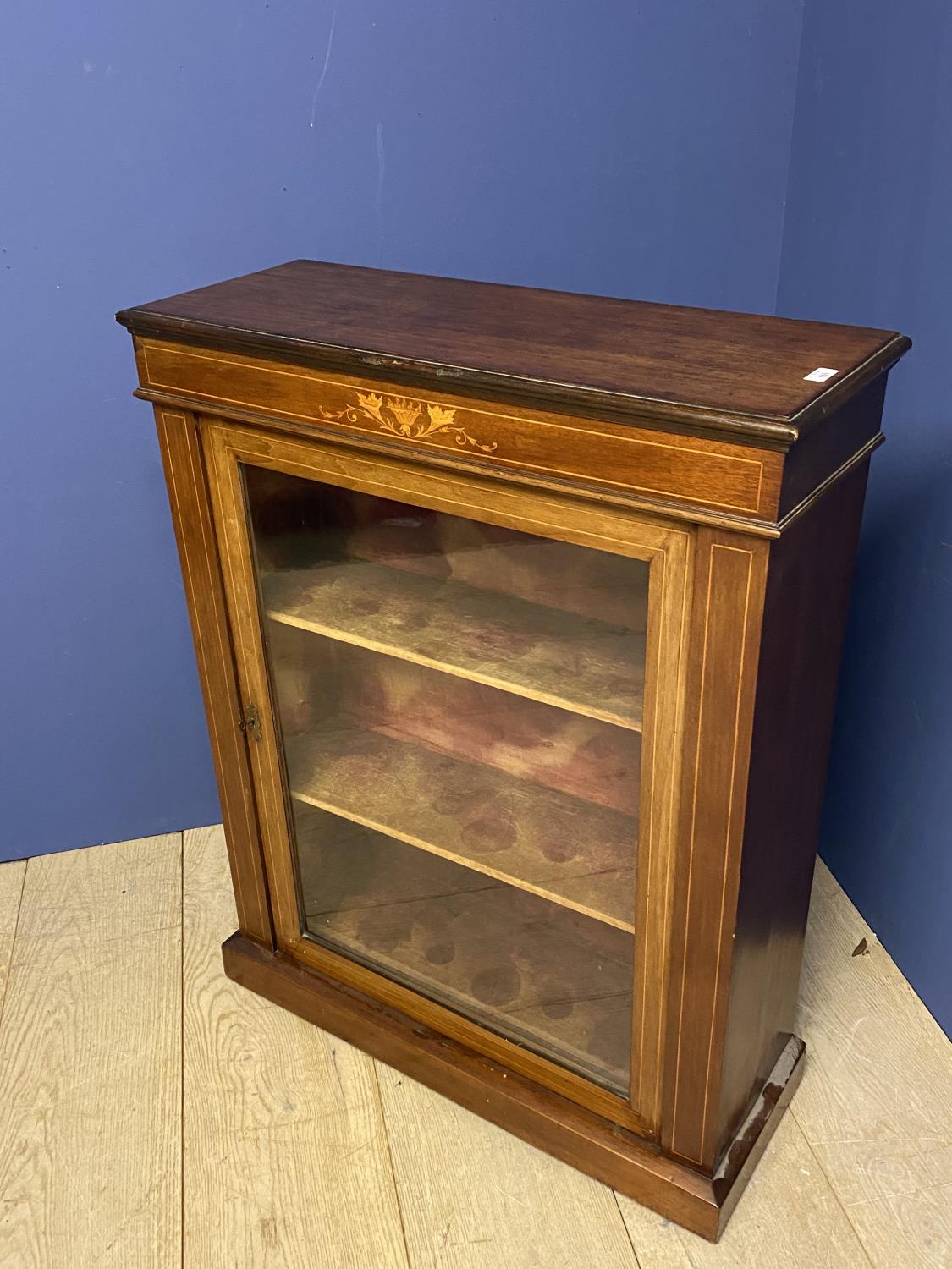 19th century mahogany inlaid enclosed bookcase with adjustable shelves