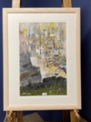 ALFRED ADAMS, Modern Acrylic, Quay at Portscatho, signed, 78 x 59 including frame, Condition good.