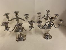 Pair EPNS 3 branch circular candelabra and 2 others (4 total) one sconce missing
