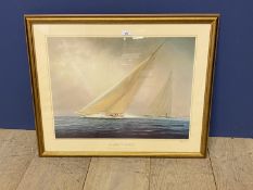 Coloured sailing print, The Great Yachts, Ranger & Endeavour II, after Tim Thompson, signed on the