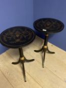 A pair of Regency style floral decorative candle tables