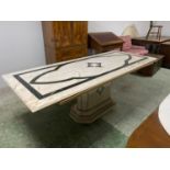 Decorative Marble oblong table, on marble pedestal base, with black inlay , 91cm W x 220L x 78cm