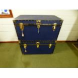 Two large Mossman leather trunks, 91cm wide x 49cm high x 52cm depth, keys to one trunk and no