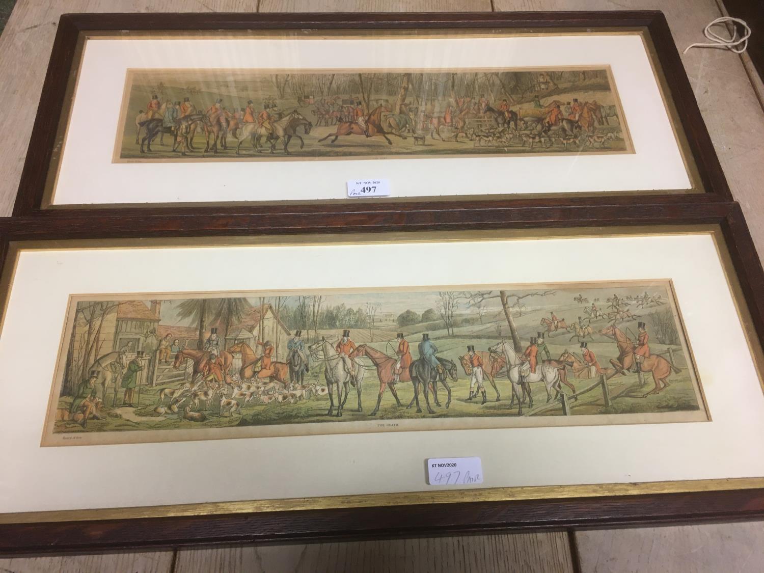 Pair of Cecil Aldin foxhunting prints, The Meet and The Death, see verso Prov