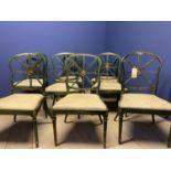 Good set of C19th green painted and gilded dining chairs with drop in seats