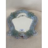 Small Venetian glass shield shape standing dressing table mirror, 26cmH