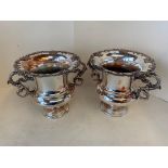 Pair of good old silver plate campana shaped ice buckets, with vine leaf decoration, 25cmH, some