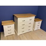 Modern cream chest of drawers and pair of matching bedside cabinets