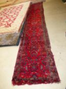 Old traditional red ground Turkey runner with all over stylised pattern. 500 x 94. Condition