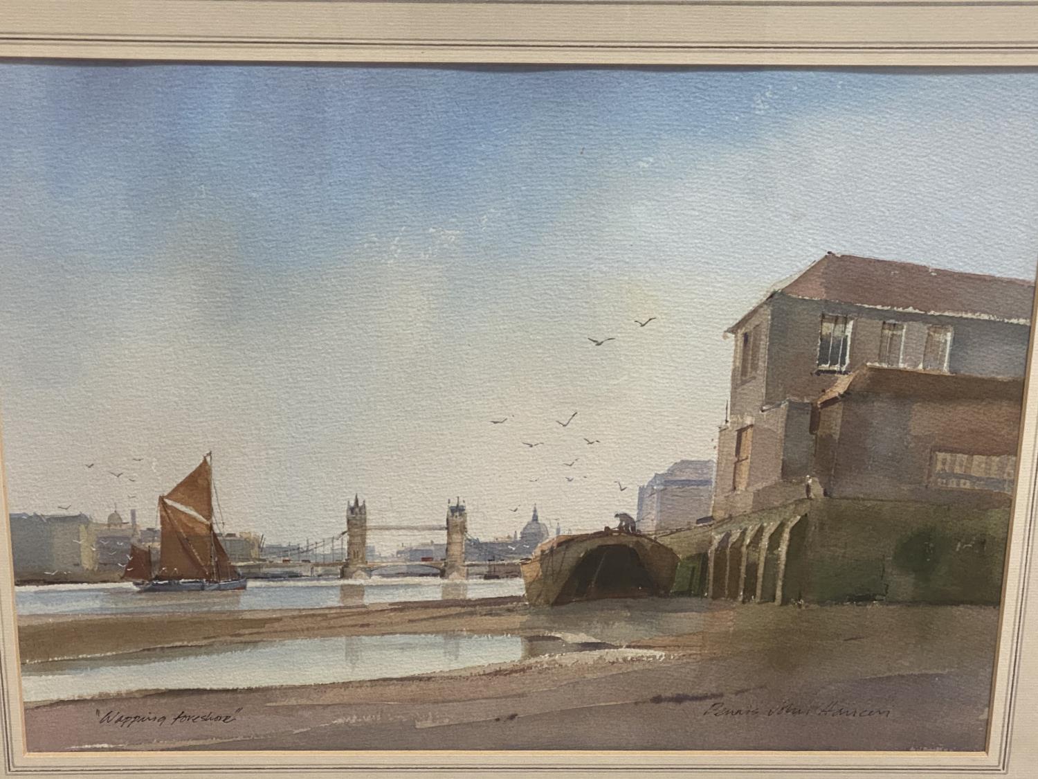 Dennis John Hanceri framed and glazed water colour "Wapping foreshore" and another watercolour of