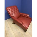 Howard and Sons armchair upholstered in embossed red leather, black leaf and flower pattern on