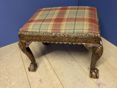 18th century Walnut stool on cabriole legs and ball and claw feet with carved shells to the knees