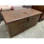 Brass studded wedding chest, with rising lid and handles to each end, 89cm W x 44cm D x 43cmH