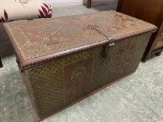 Brass studded wedding chest, with rising lid and handles to each end, 89cm W x 44cm D x 43cmH