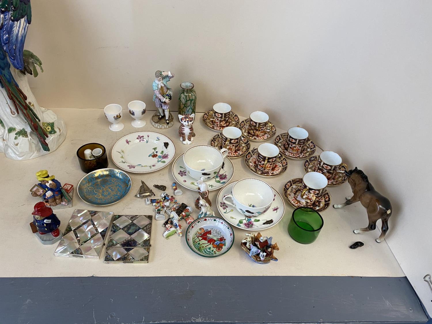 Royal Crown Derby 7 place coffee set, Meissen figurine & qty of other ceramics and glass CONDITION