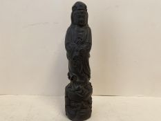 Carved hardwood figure of a Chinese lady, 22cmH,