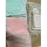 Qty of linen and lace table mats and napkins