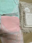 Qty of linen and lace table mats and napkins