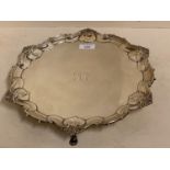 Hallmarked silver circular salver with gadrooned and scallop edge 32cm diam, London 1901,