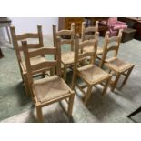 Set of 6 good quality modern, rush seated, high backed chairs , and a modern pine kitchen table,