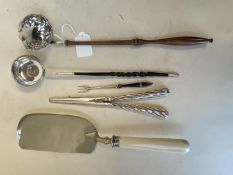 Hallmarked silver toddy ladle London. P&S and another with 1787 Coin bowl base, small pickle fork,