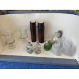 Pair of large glass vases, qty of glass candle holders, glass plates, large qty of tea light holders