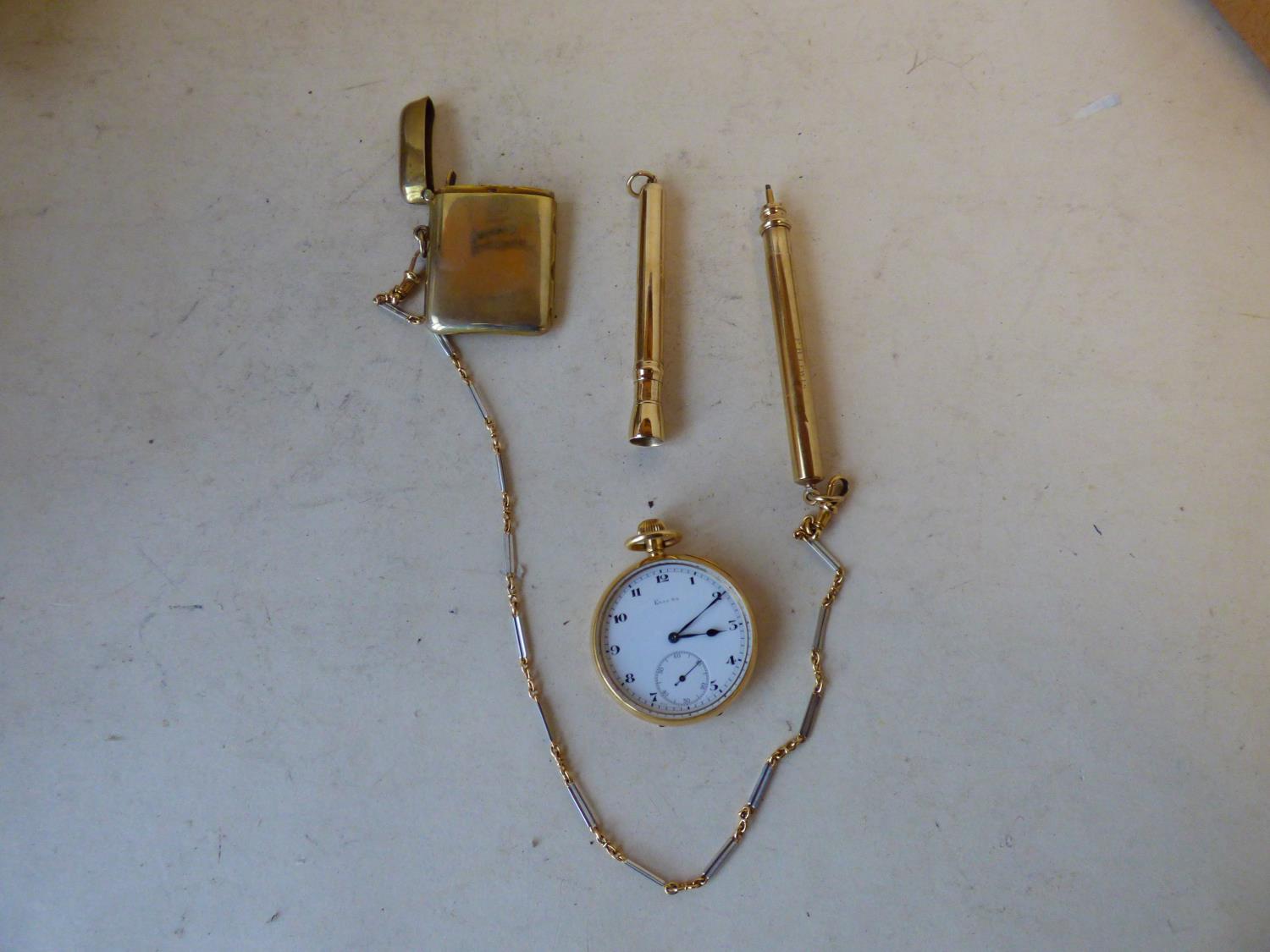 9 carat gold vesta case, pencil (S Mordan) cigar piercer