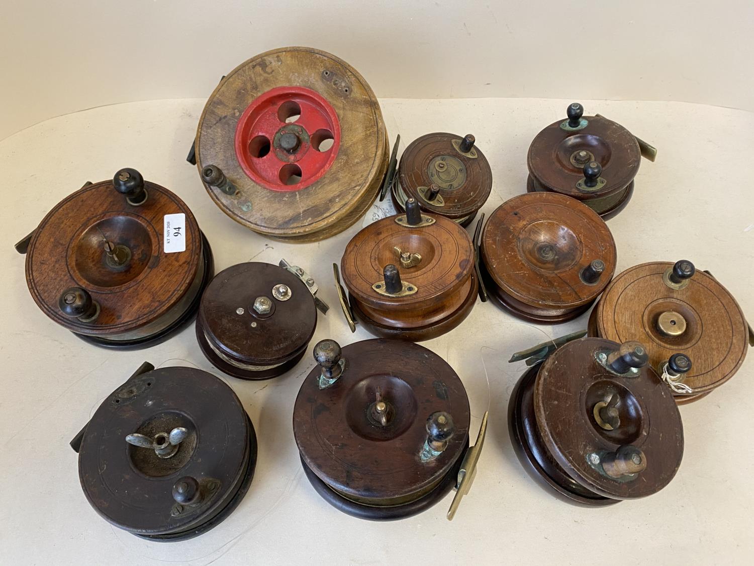 Collection of 10 vintage wooden fishing reels and a bakelite reel Allcock Aerialite, (11 in - Image 2 of 6