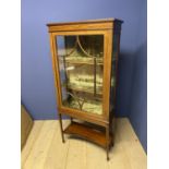 Edwardian cross banded mahogany standing glazed display cabinet with fitted velvet interior, above