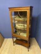 Edwardian cross banded mahogany standing glazed display cabinet with fitted velvet interior, above