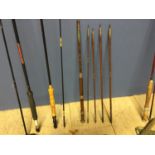 Quantity of Fishing rods including 2 piece split cane Martin James Salmon Rod 278 cm L - possibly