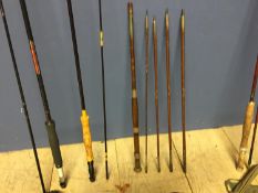 Quantity of Fishing rods including 2 piece split cane Martin James Salmon Rod 278 cm L - possibly