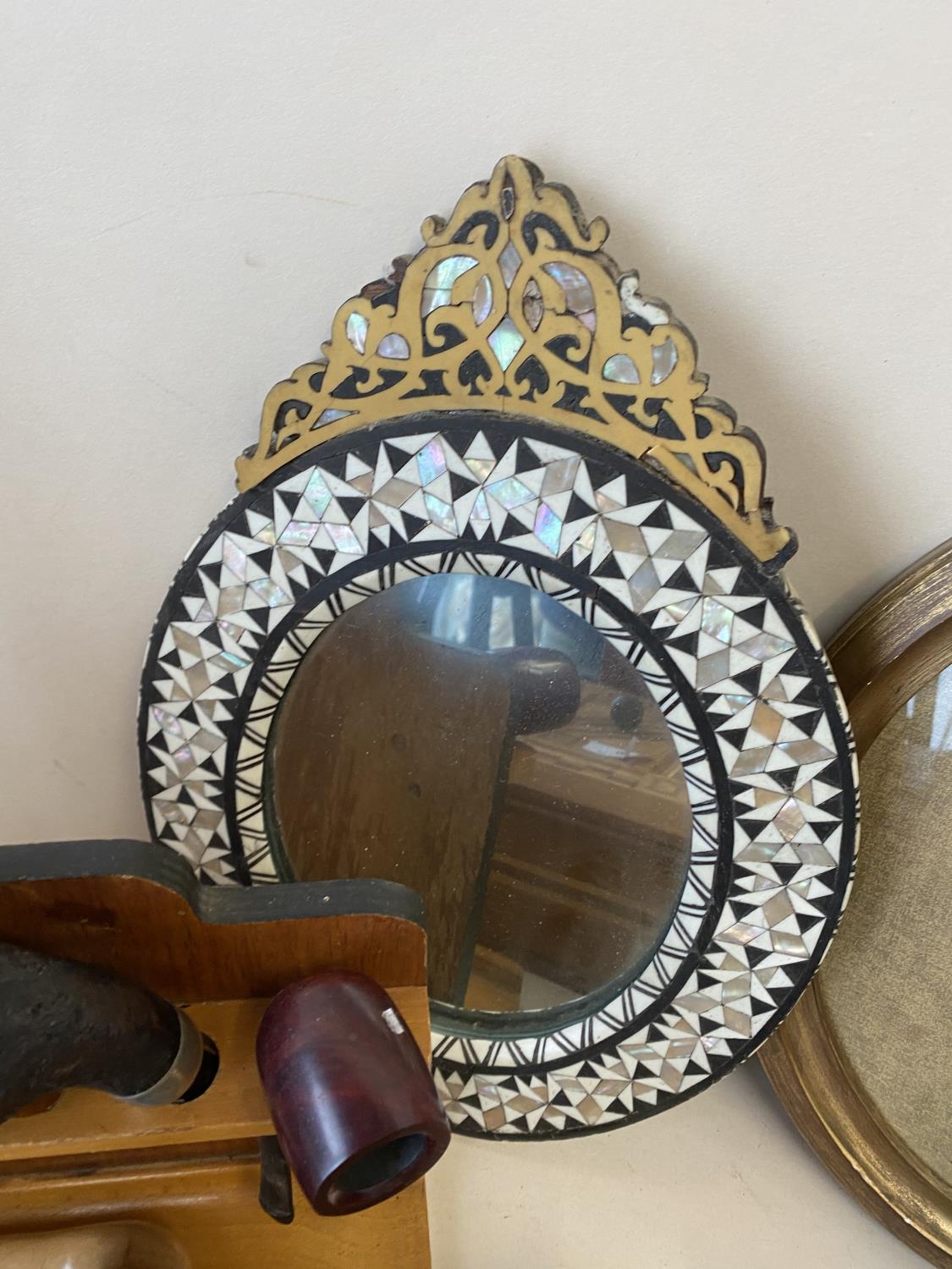 Quantity of treen, games, and other decorative items to include inlaid boxes mirrors, an oval mirror - Image 9 of 16