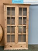 Large glazed bookcase cabinet. 118cm W, 47cm D, 203cm H