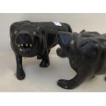 2 19th century African sculptures of lions with ivory eyes and claws, 17cmL