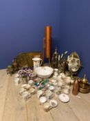 Quantity of general china and brass, to include commemorative mugs, and toys, lamp, Condition -