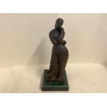 Contemporary bronze figure of standing lady, 33cm H, signed, Bourdelle,