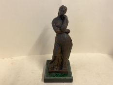 Contemporary bronze figure of standing lady, 33cm H, signed, Bourdelle,