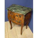 Louis XVI Marquetry inlaid bomb chest with marble top