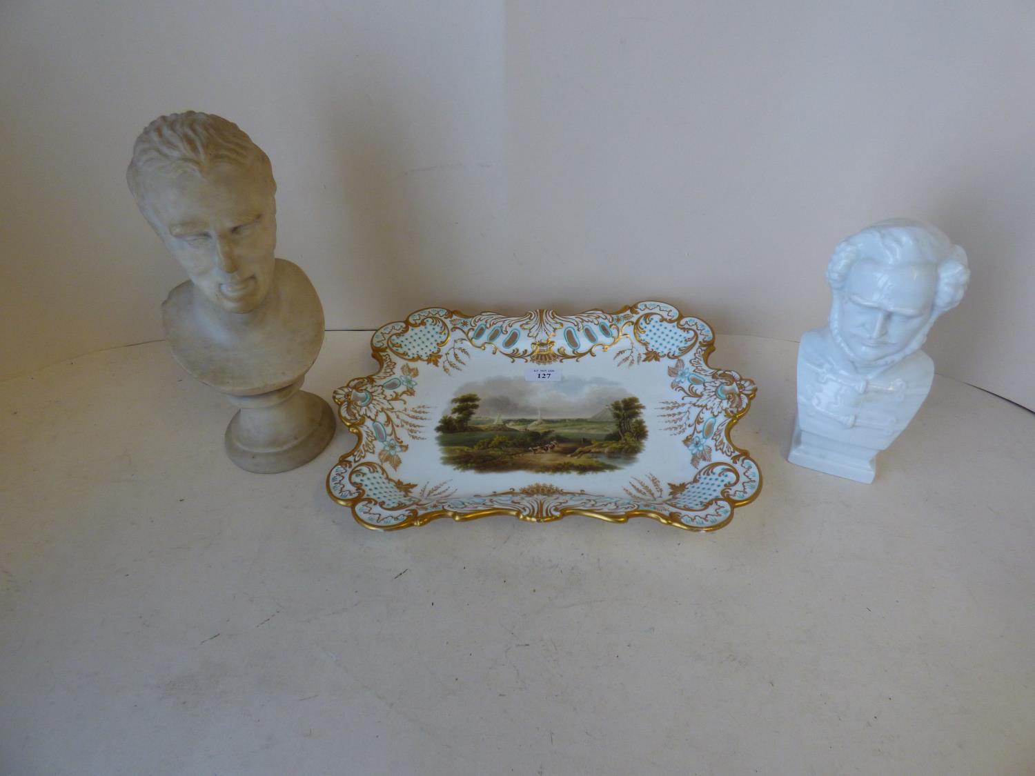 Marble bust, head of Duke of Wellington & Herend China bust, Napoleon by Szenrug Paris, C19th